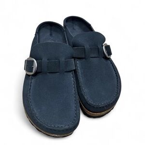 Birkenstock  Navy Suede Clogs with Buckle